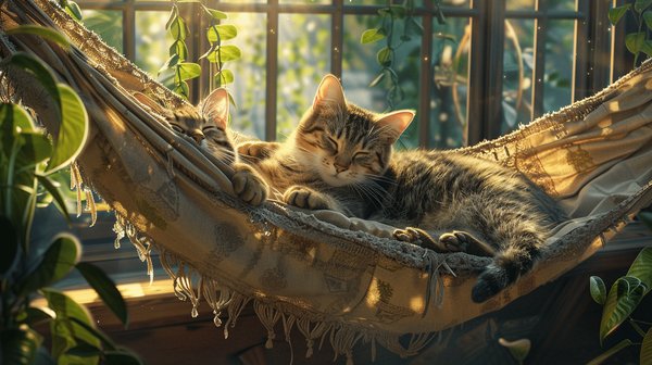 Le bonheur des chats avec un hamac de fenêtre !